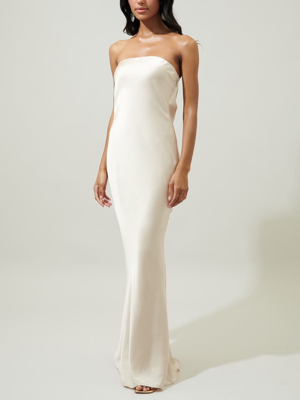 R.S.V.P. Champagne Satin Strapless Mermaid Maxi Gown Size S